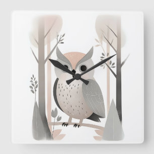 Minimalistische Boho Uil in Bossen Kwekerij Kinder Vierkante Klok