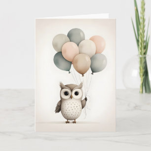 Minimalistische Boho Uil met Ballonnen Lege Wenska Kaart