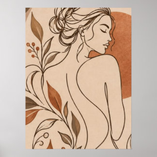 Minimalistische Boho Vrouw Lijnkunst en Terracotta Poster
