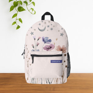 Minimalistische Boho Wildflower Aangepaste naam Bedrukte Rugzak