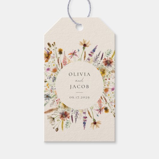 Minimalistische Boho Wildflower Bloemen Bruiloft Cadeaulabel (Voorkant)