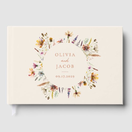 Minimalistische Boho Wildflower Bloemen Bruiloft Gastenboek (Voorkant)