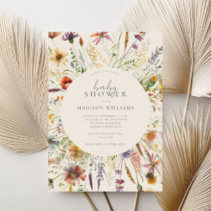 Minimalistische Boho Wildflower Floral Baby shower Kaart