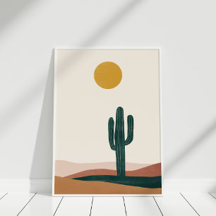 Minimalistische Boho Woestijn Cactus Zon Muurkunst Poster