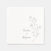 Minimalistische Boho Zwart Wit Botanische Bruiloft Servet (Voorkant)