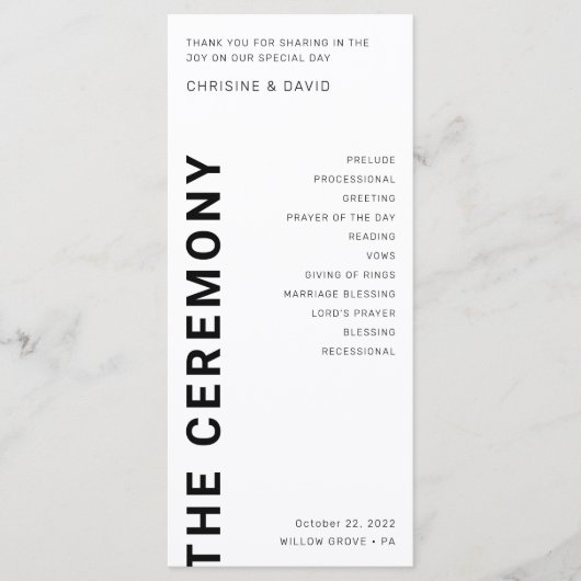 Minimalistische 'Bold letters White Wedding'-progr Programma (Voorkant)