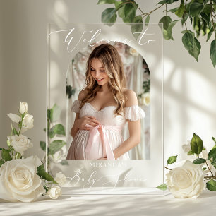 Minimalistische boog baby shower foto welkom acryl bord