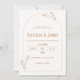 Minimalistische boog-huwelijksuitnodiging met bloe kaart