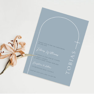 Minimalistische boogkruis blauwe doop kaart