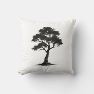 Minimalistische Boom – Inktkwast Natuur Illustrati Kussen