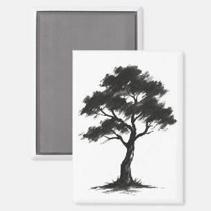 Minimalistische Boom – Inktkwast Natuur Illustrati Magneet