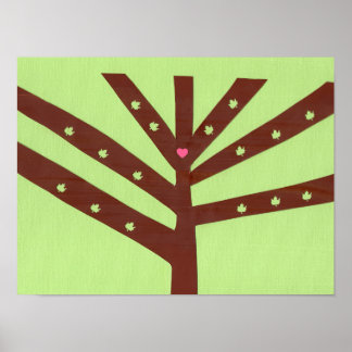 Minimalistische boom met roze hart en bladeren poster