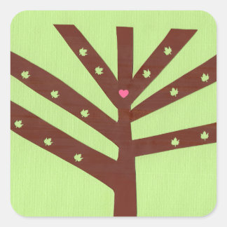 Minimalistische boom met roze hart en bladeren vierkante sticker
