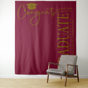 Minimalistische Bordeaux Gouden Gefeliciteerd Afge Wandkleed