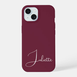Minimalistische bordeaux wijn gepersonaliseerd iPhone 15 hoesje