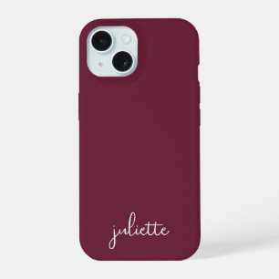 Minimalistische bordeauxwijn gepersonaliseerd iPhone 15 hoesje