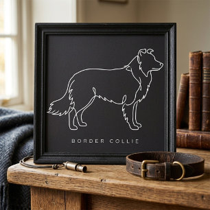 Minimalistische Border Collie-lijn kunst honden gr Poster