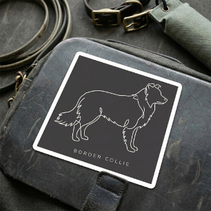 Minimalistische Border Collie lijn kunst honden gr Vierkante Sticker