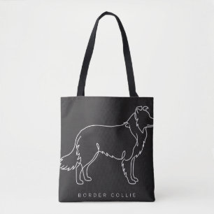 Minimalistische Border Collie Lijnkunst Honden Gra Draagtas