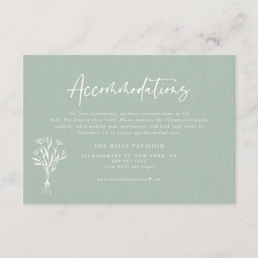 Minimalistische Botanicals Sage Groene Accommodati Informatiekaartje (Voorkant)