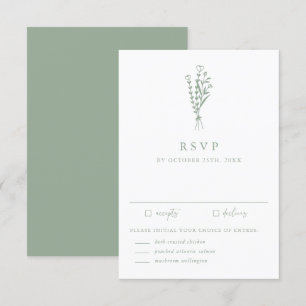 Minimalistische Botanicals Sage Groene Bruiloft RSVP Kaartje
