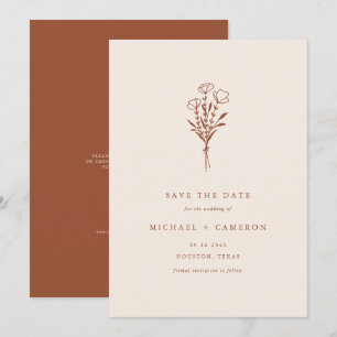 Minimalistische Botanische Boeket Terracotta QR Co Save The Date