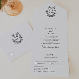 Minimalistische Botanische Duiven Elegant Script W All In One Uitnodiging