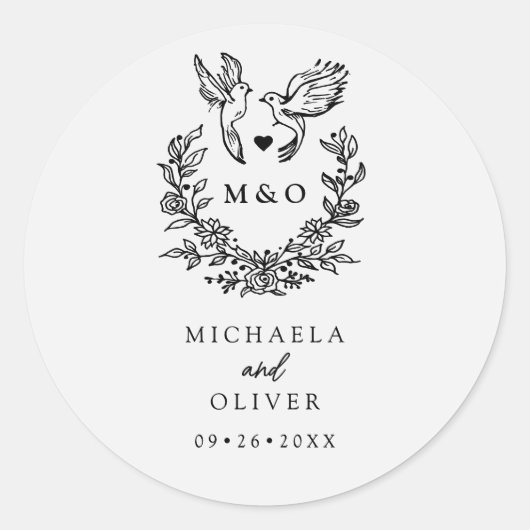 Minimalistische Botanische Duiven Elegant Script W Ronde Sticker (Voorkant)