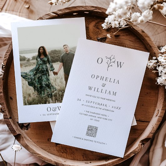 Minimalistische Botanische Foto QR Code Wedding Kaart