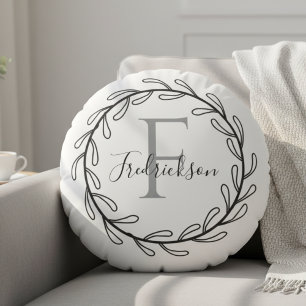 Minimalistische Botanische Krans Familie Cadeau Rond Kussen