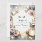 Minimalistische Botanische Mason Jar bruiloft Save The Date (Voorkant)