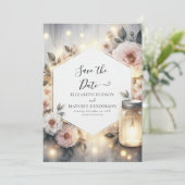 Minimalistische Botanische Mason Jar bruiloft Save The Date (Staand voorkant)