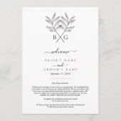 Minimalistische Botanische Monogram Bruiloft Route Programma (Voorkant)