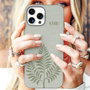 Minimalistische botanische monogram in saliegroen iPhone 16 pro max hoesje