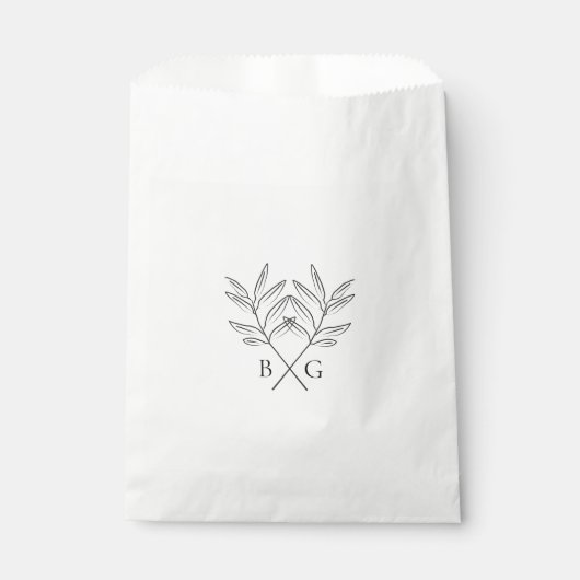 Minimalistische Botanische Rustieke Monogram Bruil Bedankzakje (Voorkant)