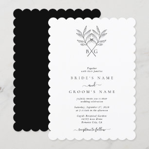 Minimalistische Botanische Rustieke Monogram Bruil Kaart