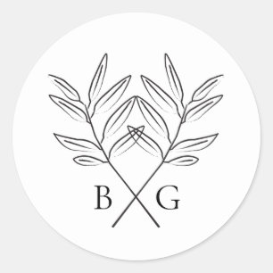 Minimalistische Botanische Rustieke Monogram Bruil Ronde Sticker