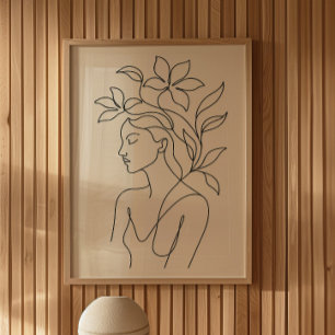 Minimalistische botanische vrouw lijnkunstprint poster