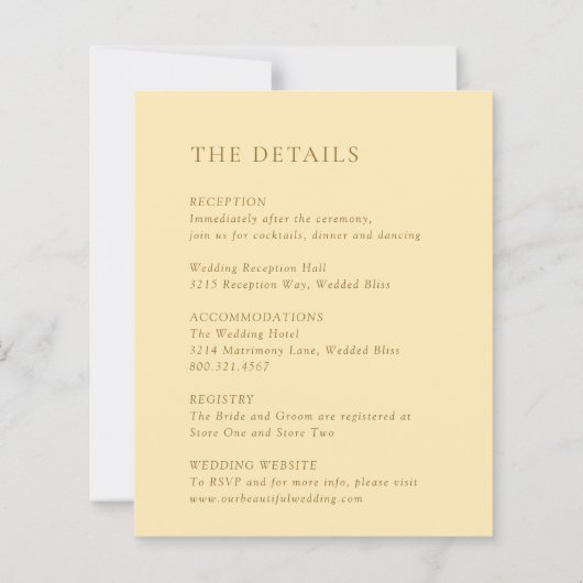 Minimalistische Boter Geel Budget Huwelijksuitnodi (Achterkant)
