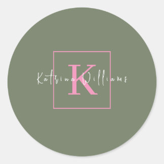Minimalistische Branding Logo Sage Groen Roze Mono Ronde Sticker