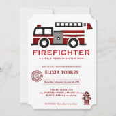 Minimalistische brandweerman "Little Hero" Baby sh Kaart (Voorkant)