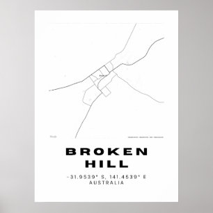 Minimalistische Broken Hill Map met Coördinaten Poster