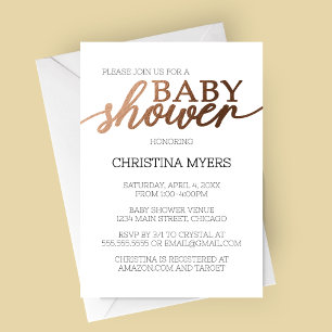 Minimalistische Bronze Elegant Baby shower Uitnodi Kaart