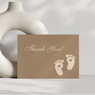 Minimalistische Brown Footprints Gender Reveal Par Bedankkaart
