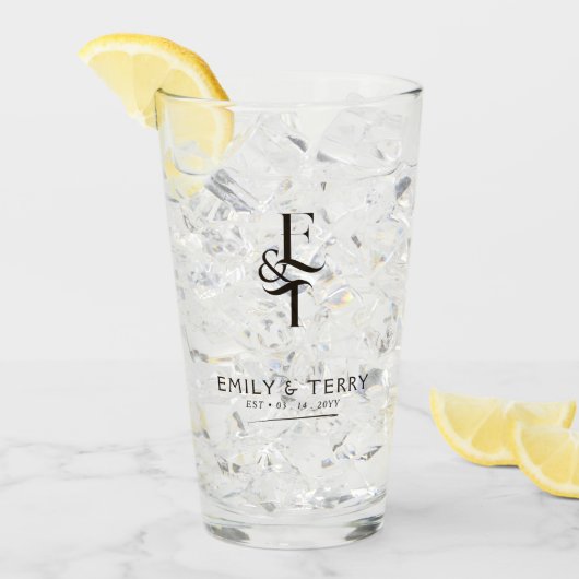 Minimalistische bruid en bruidegom bruiloft monogr glas (Voorkant ijs)