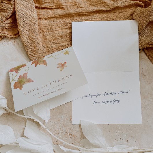 Minimalistische Bruidsbruiloft met Herfstbladeren Bedankkaart