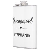 Minimalistische bruidsmeisje met naam script bruil heupfles (Links)