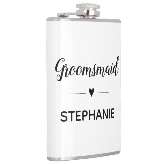 Minimalistische bruidsmeisje met naam script bruil heupfles (Rechts)