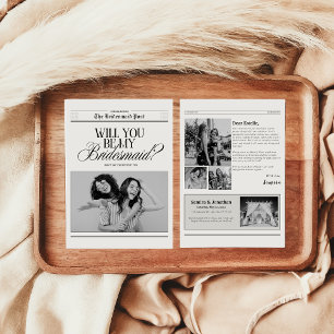 Minimalistische bruidsmeisje-voorstel krant kaart