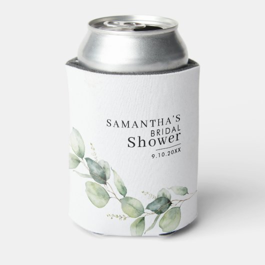 Minimalistische bruidsmeisjespicknick met eucalypt blikjeskoeler (Blikje Achterkant)